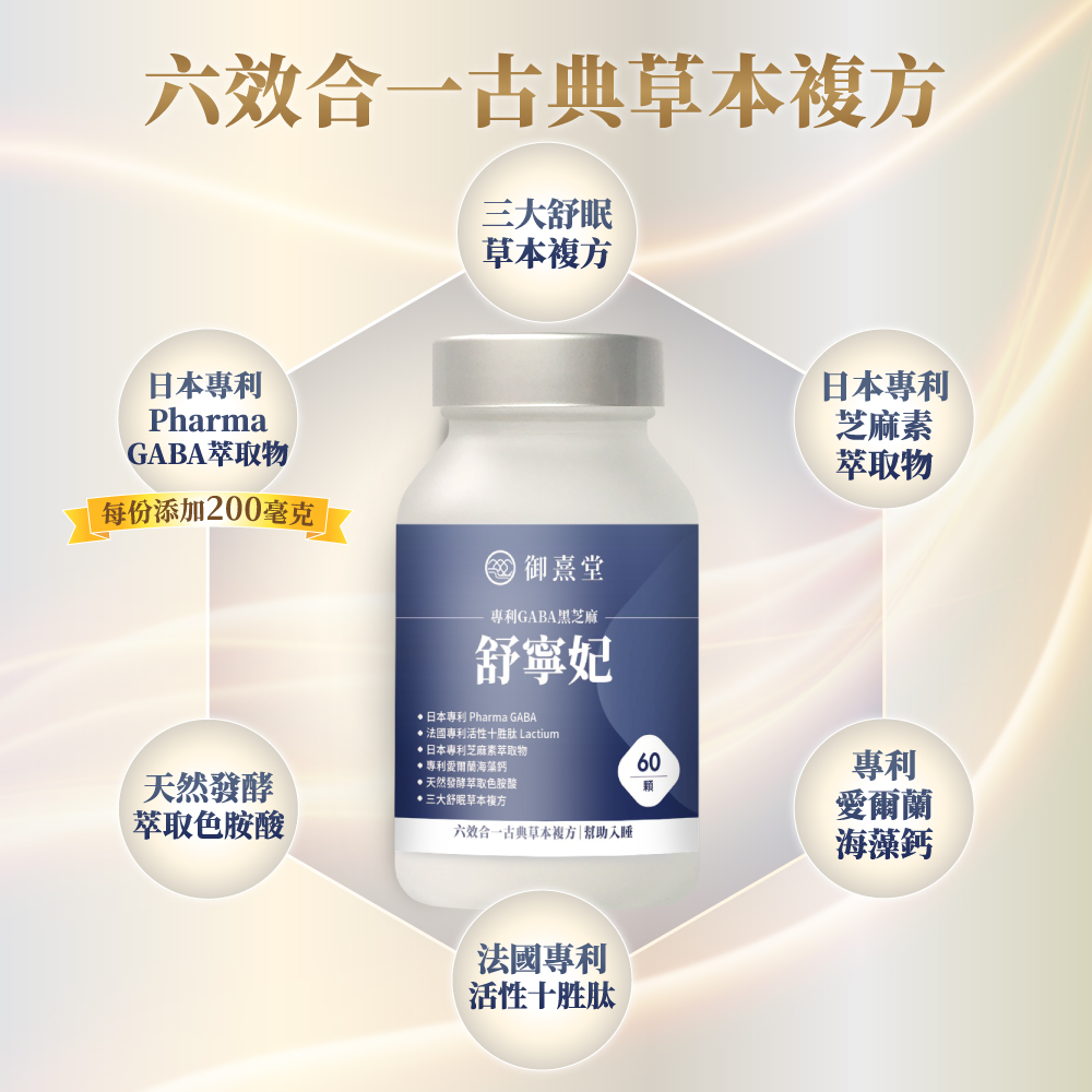 【御熹堂】舒寧妃 專利GABA黑芝麻x3盒-60顆/盒(寧靜放鬆、幫助入睡)
